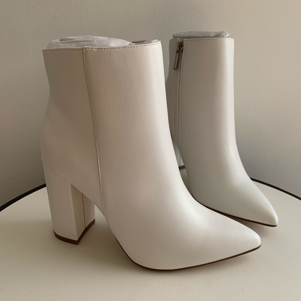 White faux leather booties